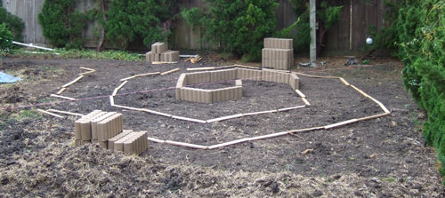 Concrete edge pieces being placed